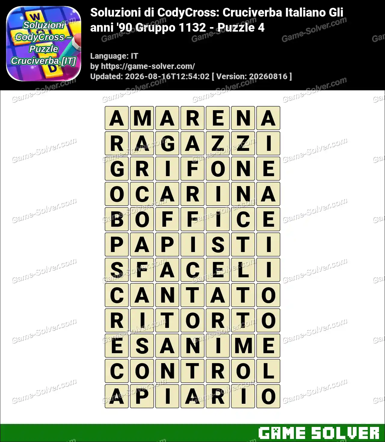 Soluzioni di CodyCross: Cruciverba Italiano Gli anni ’90 Gruppo 1132 – Puzzle 4